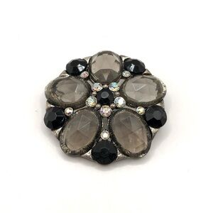 Chic Black and Silver-Tone with Rhinestones Brooch